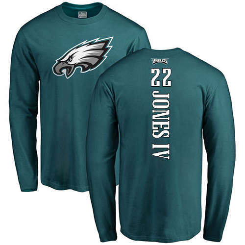 Men Philadelphia Eagles #22 Sidney Jones Green Backer Long Sleeve NFL T Shirt->nfl t-shirts->Sports Accessory